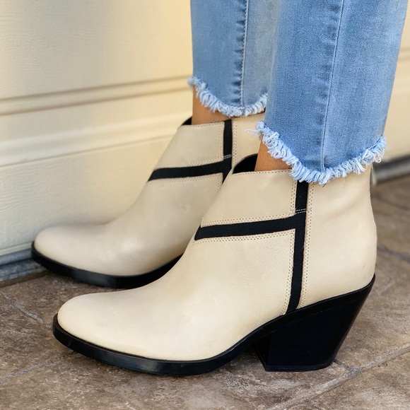 Anthropologie Shoes - Cream Distressed Asymmetrical Leather Boots